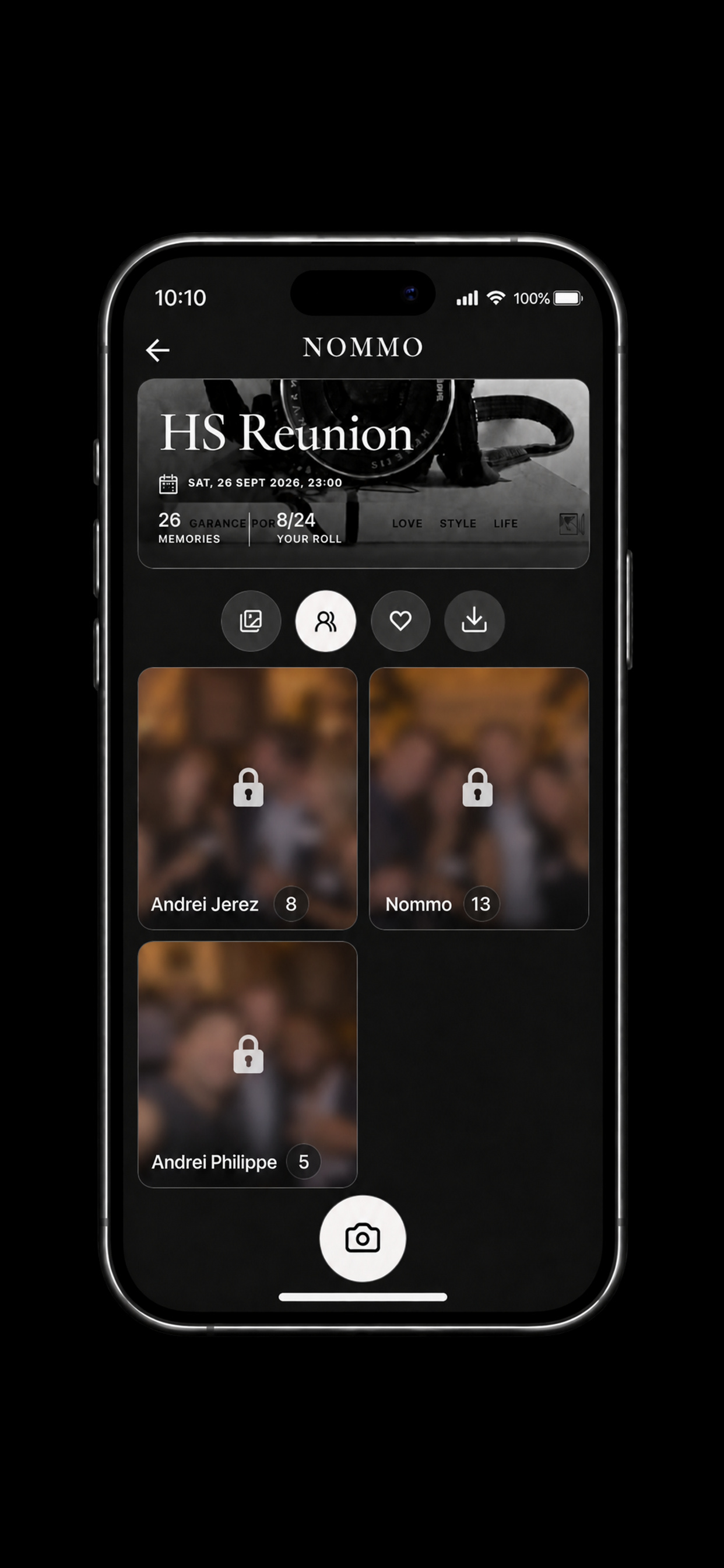 Viewing guest memories in a Nommo event gallery